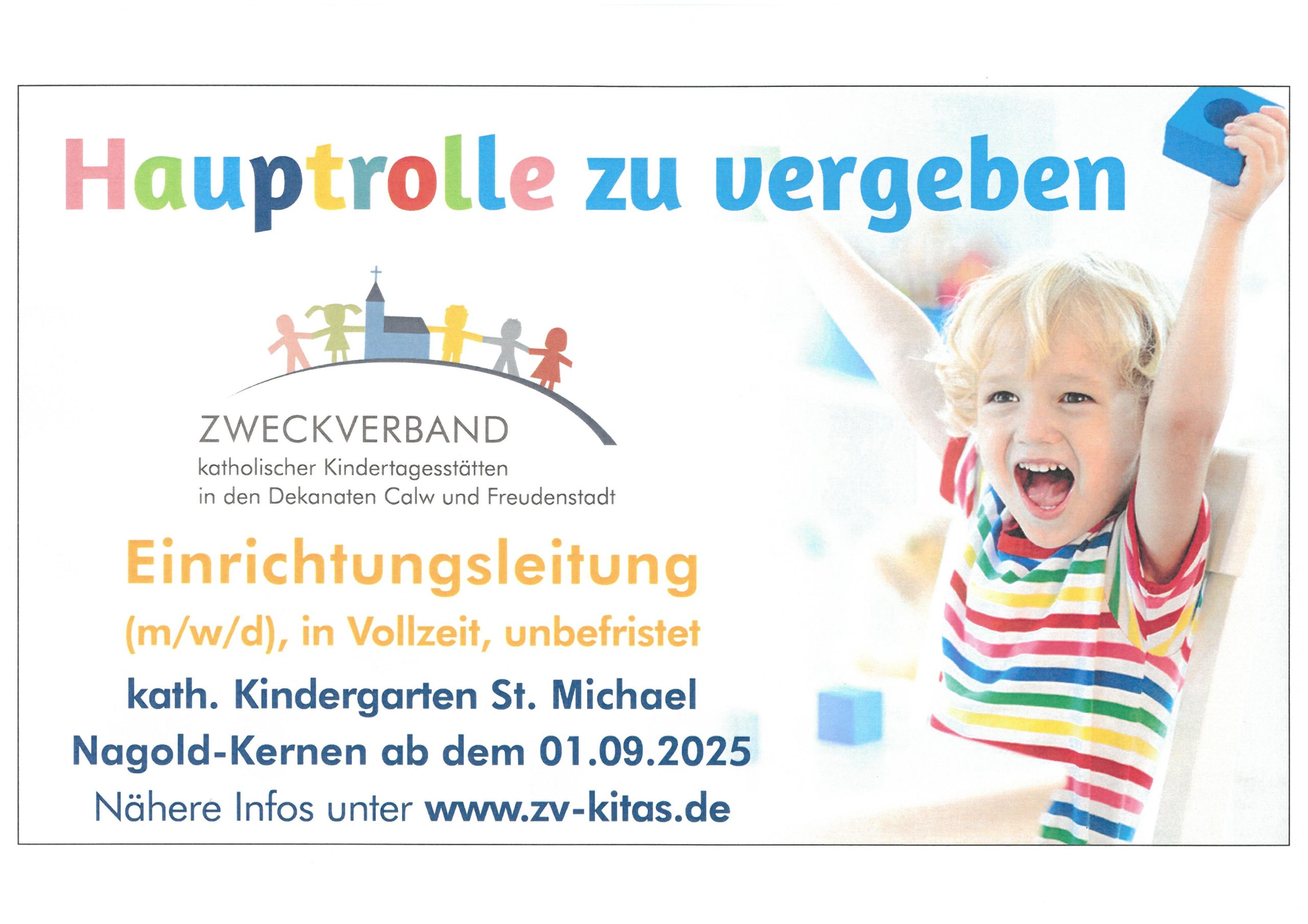 Einrichtungsleitung in Vollzeit (m/w/d) für unseren Kath. Kindergarten St. Michael in Nagold-Kernen gesucht