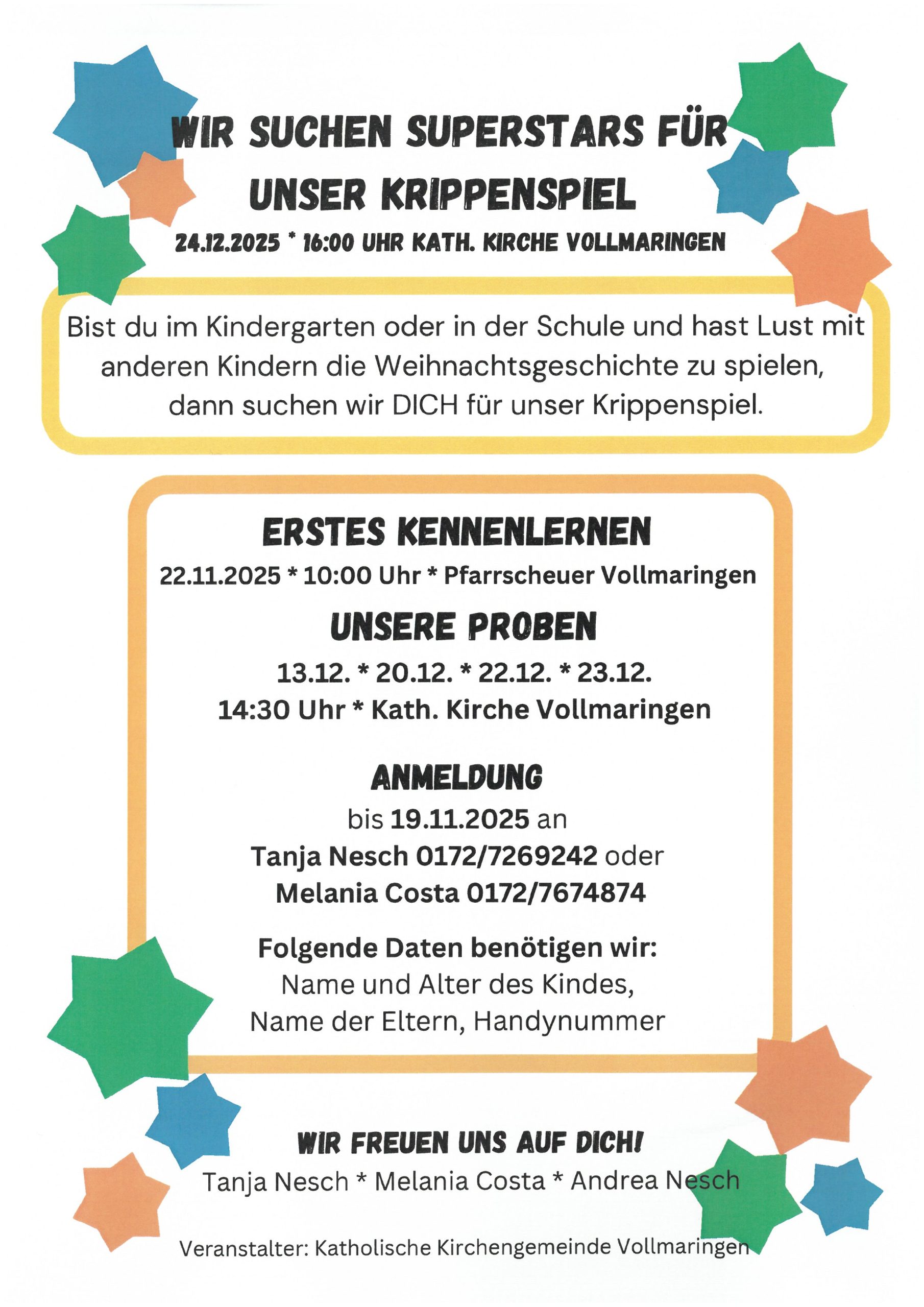 Krippenspielproben in der St. Georg Kirche in Vollmaringen – Wir suchen Dich!
