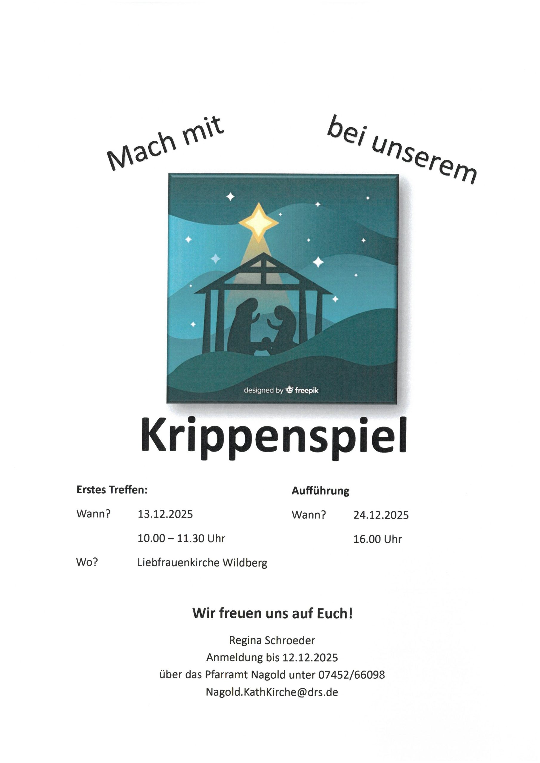 Krippenspielproben in der Liebfrauenkirche in Wildberg – Wir suchen Dich!