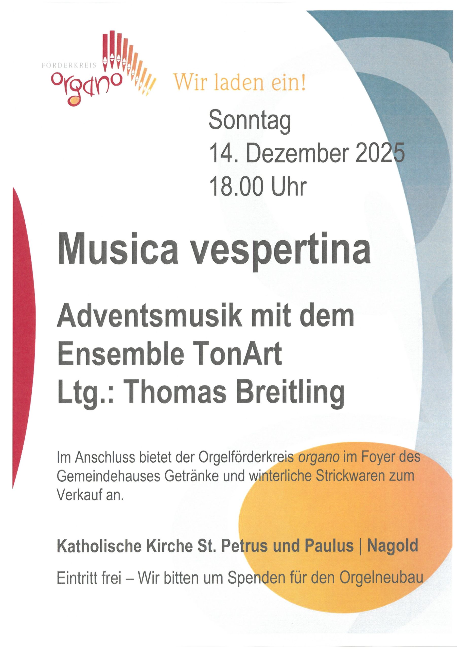 Musica vespertina – Adventsmusik mit dem Ensemble TonArt am Sonntag, 14.12.2025 um 18 Uhr in Nagold