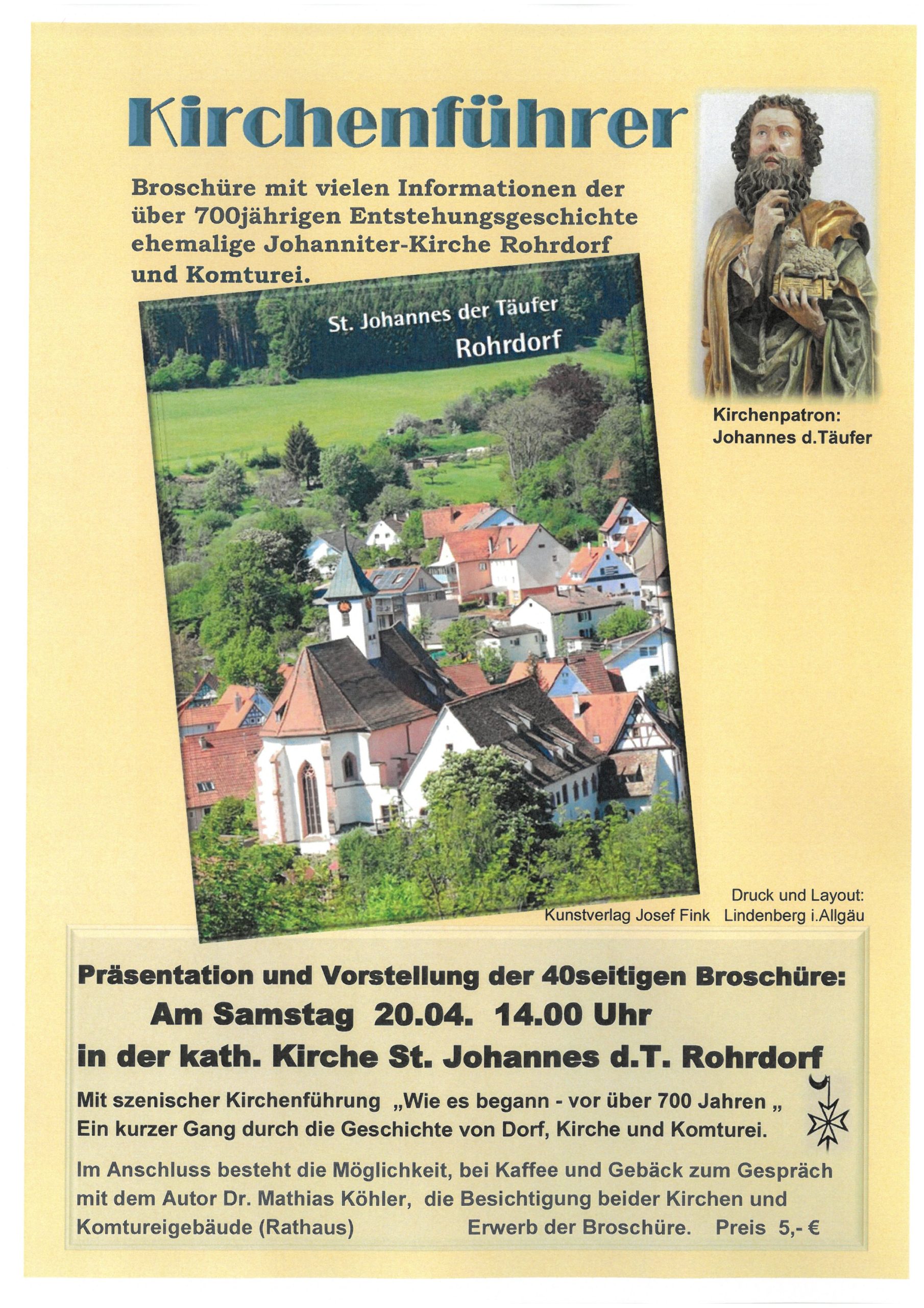 Kirchenführer – Präsentation und Vorstellung am Samstag, 20.04. um 14:00 Uhr in der kath. Kirche St. Johannes d.T. in Rohrdorf